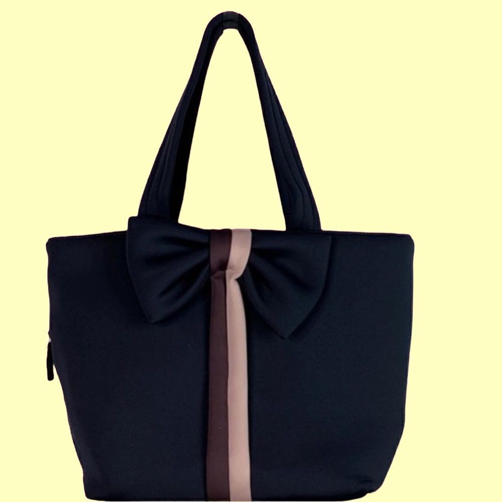 Stella & Dot Navy Blue Bow Front Nylon Tote Bag purse organizer designer - Picture 7 of 11